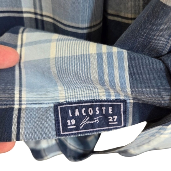 Lacoste Blue Plaid Regular Fit Men's Button Up Shirt Size L - Picture 3 of 5